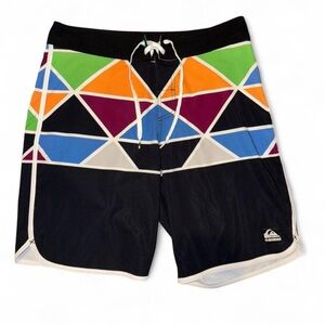 Quiksilver Black Boardshorts with Multicolor Geometric Panels